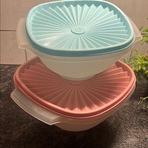 Set of 2 Vintage clear Servalier Storage bowls by Tupperware.  7 & 8 inches